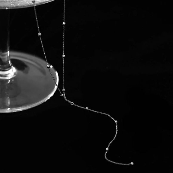 Dainty Sterling Silver Beaded Lariat Necklace - Picture 2 of 5